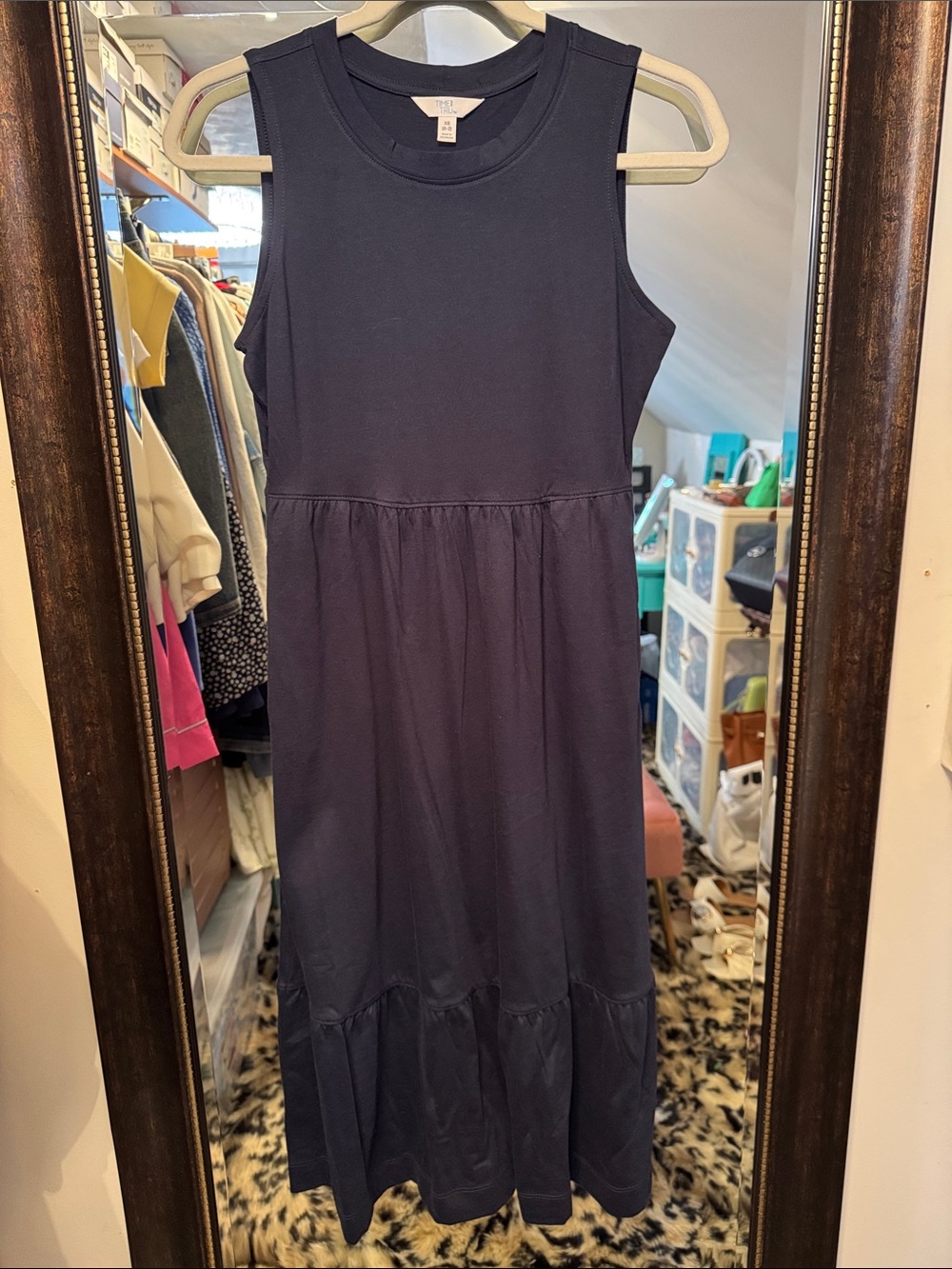 Time and Tru Navy Sleeveless Tiered Knit Dress